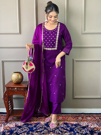 Wine Mehira Embroidered Rayon Suit Set
