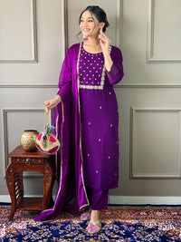 Wine Mehira Embroidered Rayon Suit Set