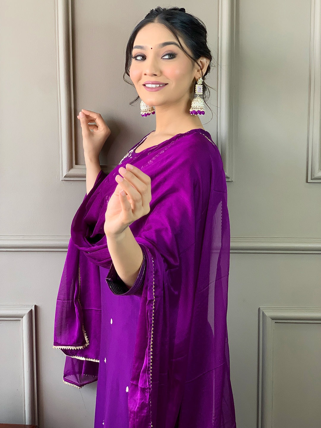 Wine Mehira Embroidered Rayon Suit Set