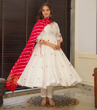 Off White Embroidered Chanderi Suit Set