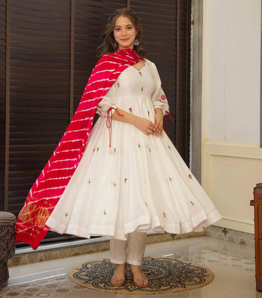 Off White Embroidered Chanderi Suit Set