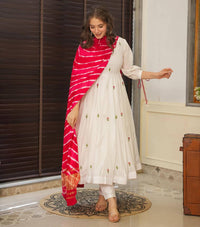 Off White Embroidered Chanderi Suit Set