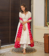 Off White Embroidered Chanderi Suit Set