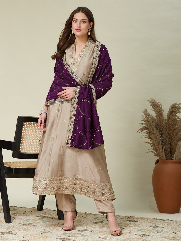 Chiku Vichitra Embroidered Kurta Set