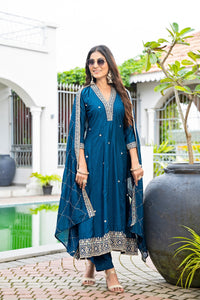 Rama Vichitra Silk Embroidered Anarkali Suit Set