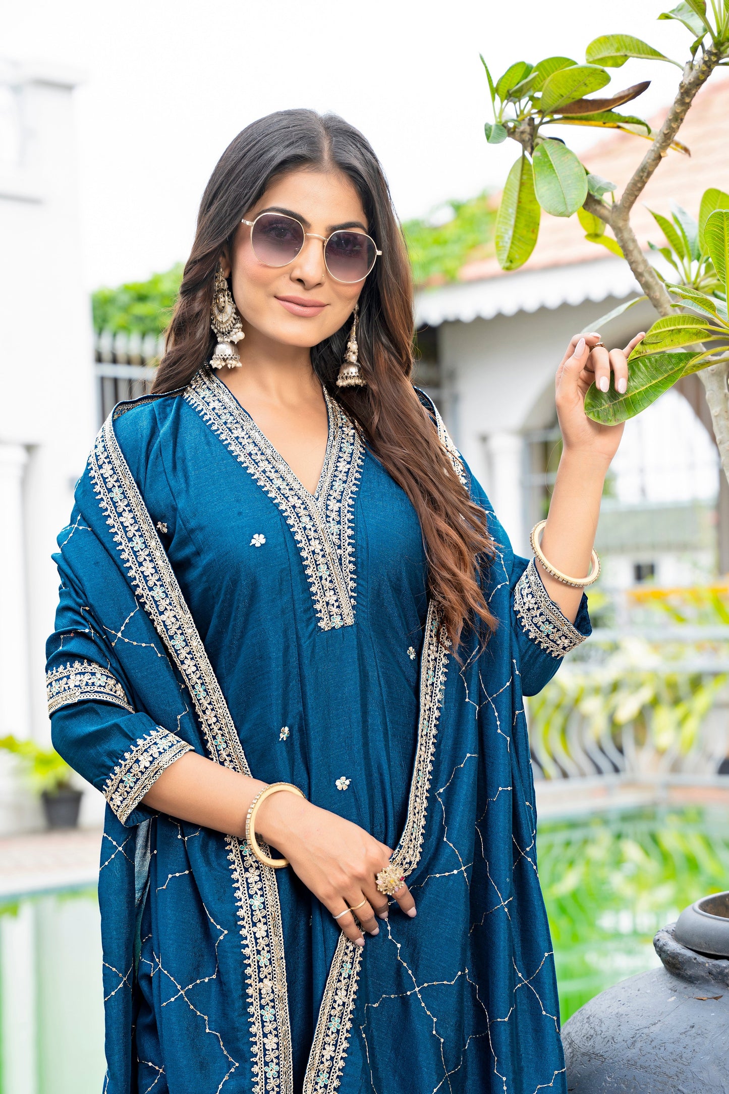 Rama Vichitra Silk Embroidered Anarkali Suit Set