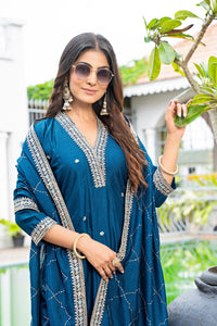 Rama Vichitra Silk Embroidered Anarkali Suit Set
