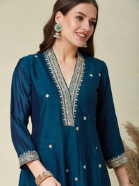 Rama Green Vichitra Embroidered Kurta Set