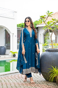 Rama Vichitra Silk Embroidered Anarkali Suit Set