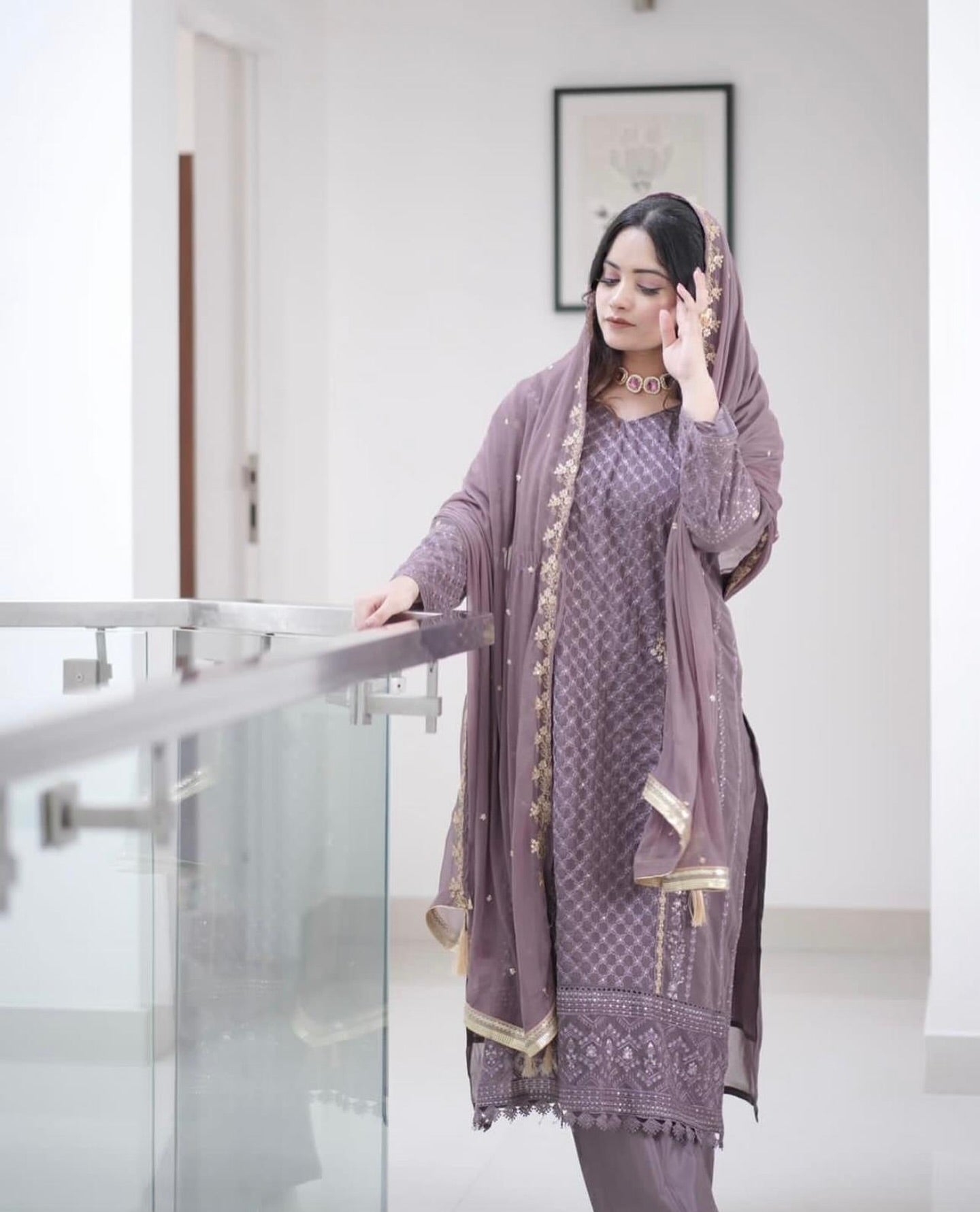 Peach Embroidered Georgette Kurta Set
