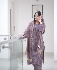 Peach Embroidered Georgette Kurta Set