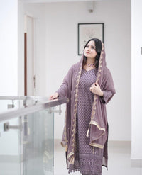Peach Embroidered Georgette Kurta Set