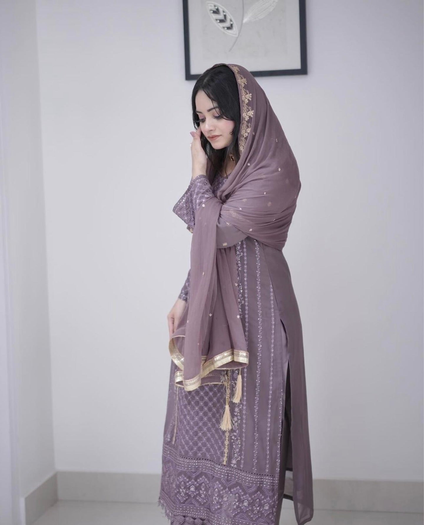 Peach Embroidered Georgette Kurta Set