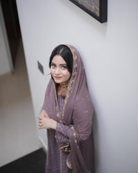 Peach Embroidered Georgette Kurta Set