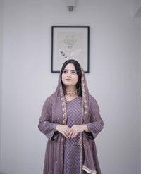 Peach Embroidered Georgette Kurta Set