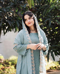 Sky Blue Embroidered Georgette Kurta Set