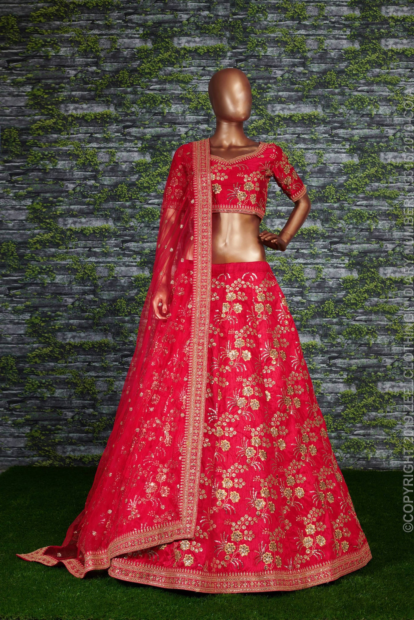 Scarlet Empress Thai Silk Bridal Lehenga Choli Set