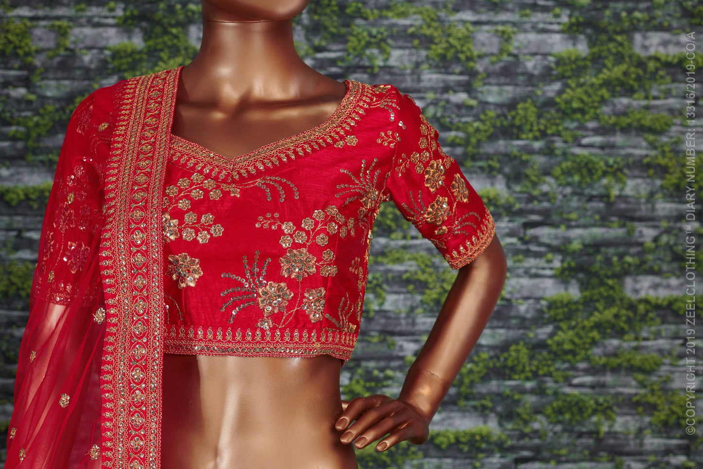 Scarlet Empress Thai Silk Bridal Lehenga Choli Set