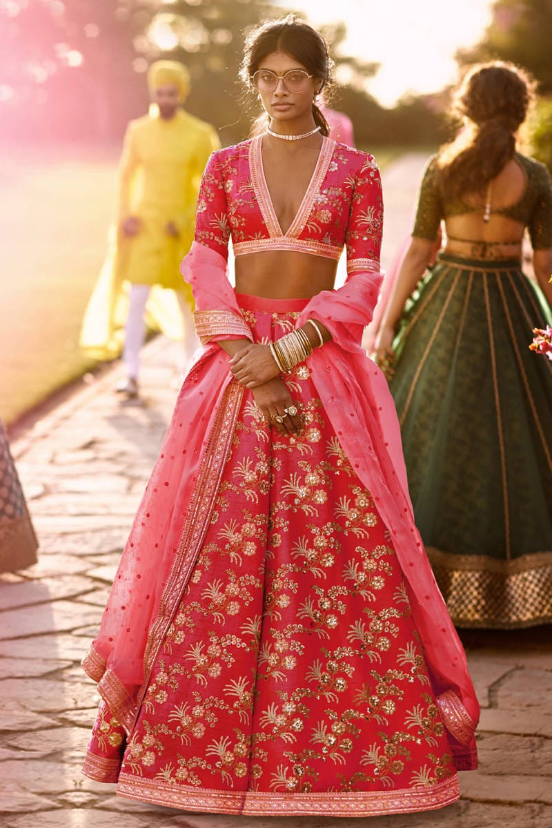 Scarlet Empress Thai Silk Bridal Lehenga Choli Set