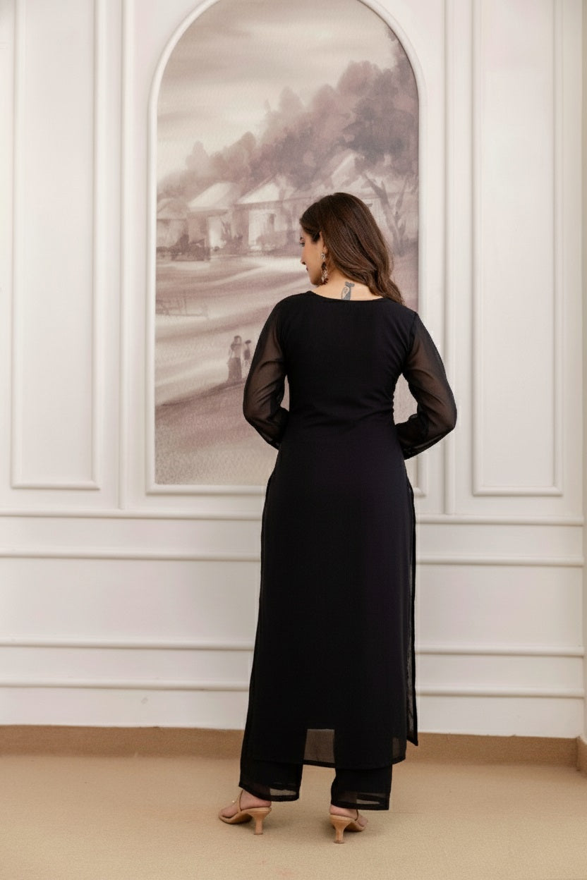 Black Embroidered Fox Georgette Suit Set