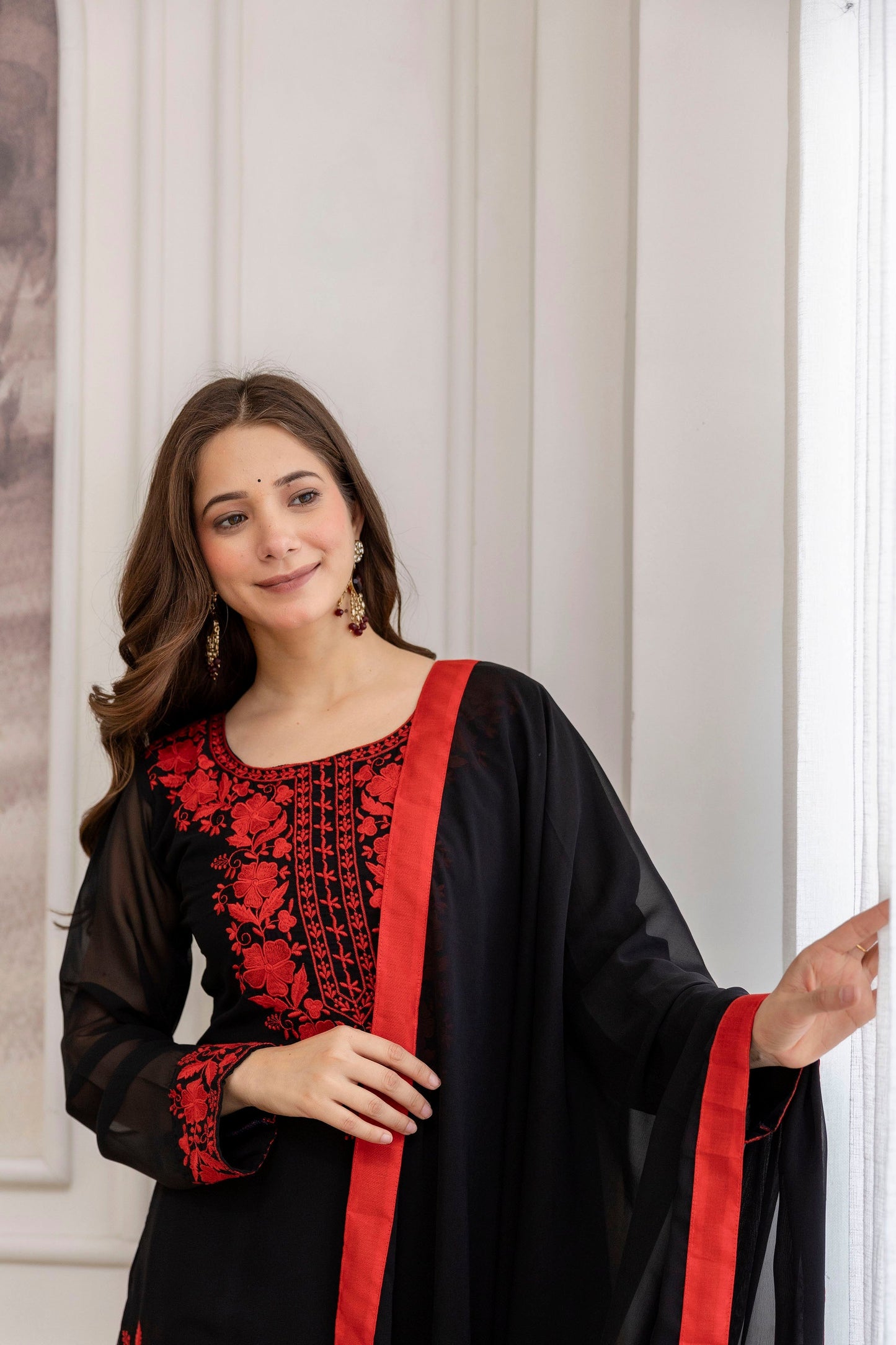 Black Embroidered Fox Georgette Suit Set