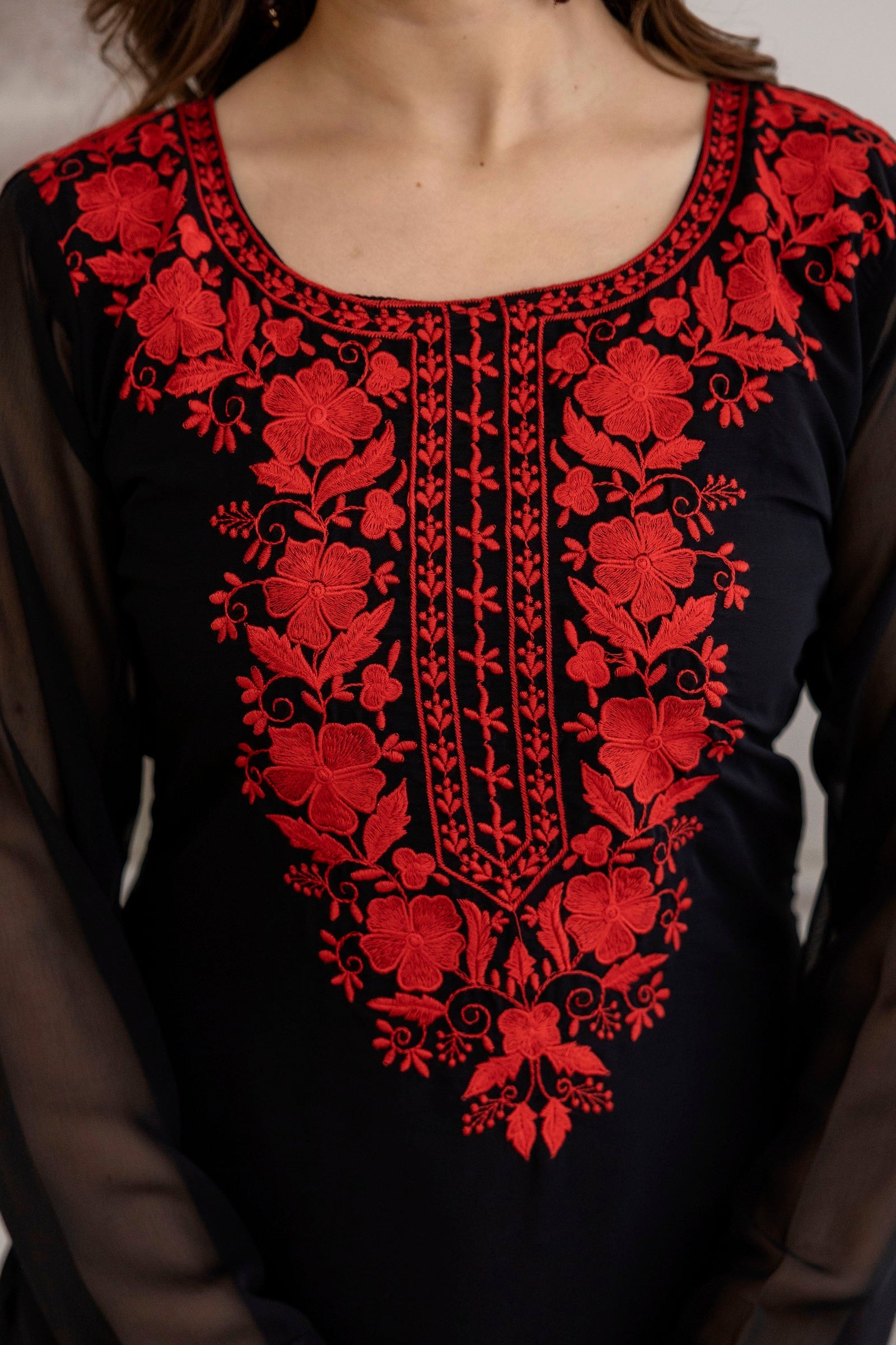 Black Embroidered Fox Georgette Suit Set
