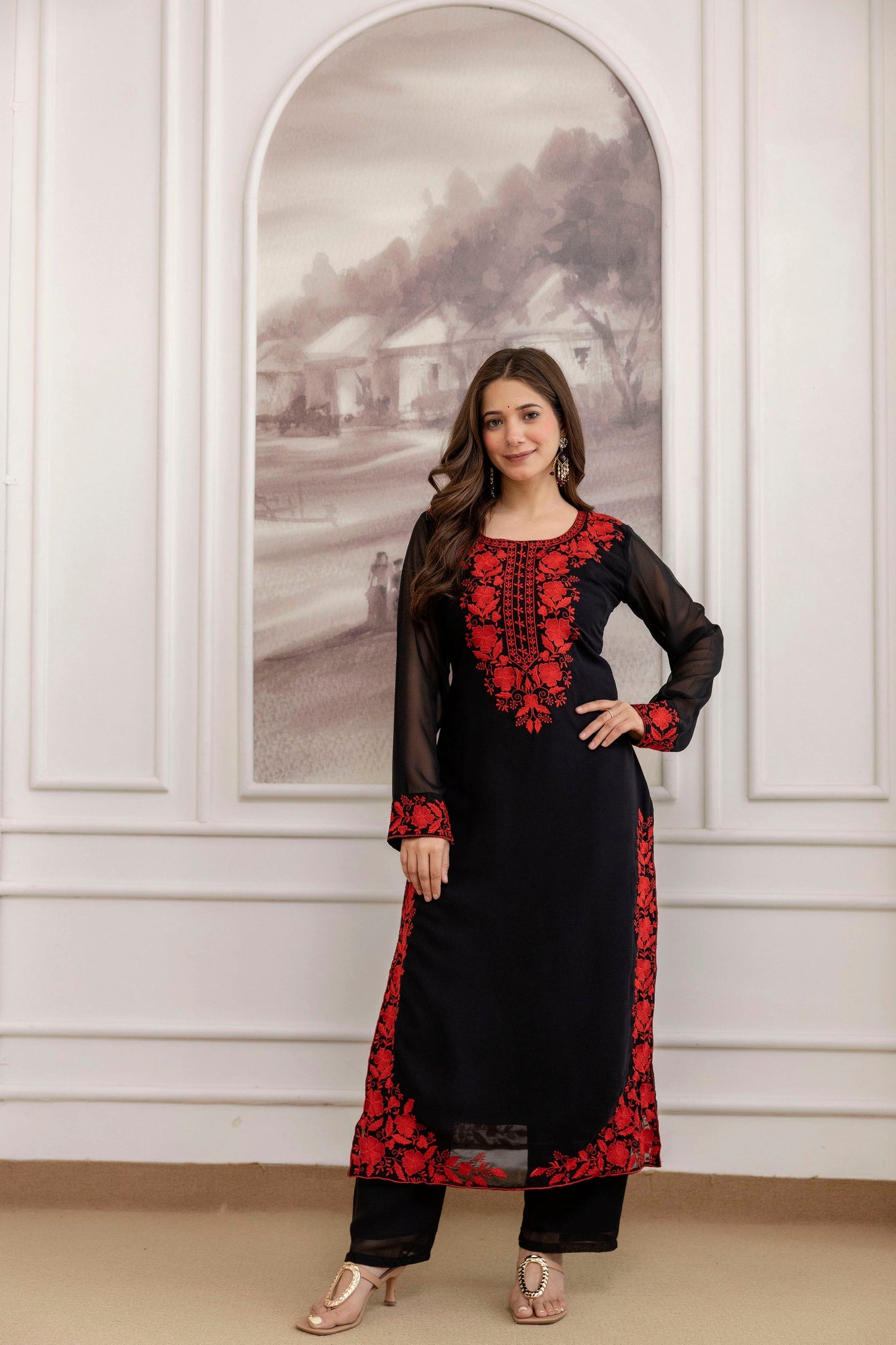 Black Embroidered Fox Georgette Suit Set
