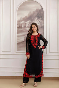 Black Embroidered Fox Georgette Suit Set