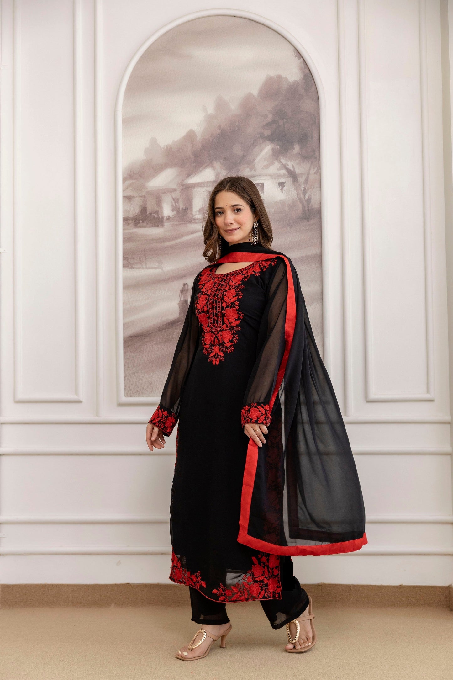 Black Embroidered Fox Georgette Suit Set