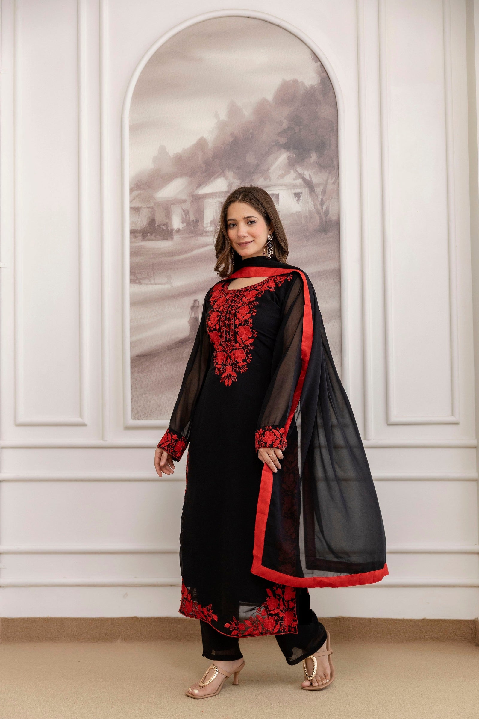 Black Embroidered Fox Georgette Suit Set