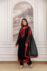 Black Embroidered Fox Georgette Suit Set