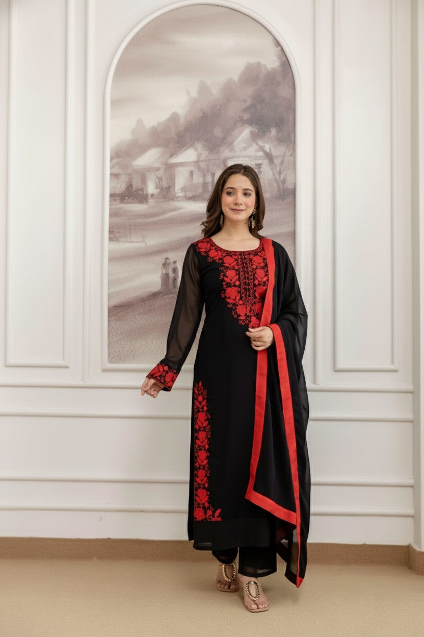 Black Embroidered Fox Georgette Suit Set