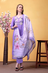 Purple Embroidered Rayon Suit Set