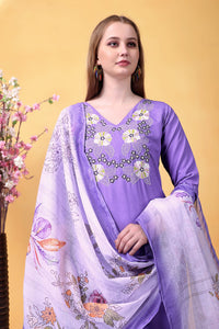 Purple Embroidered Rayon Suit Set