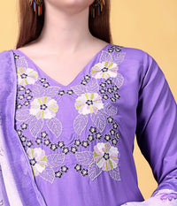 Purple Embroidered Rayon Suit Set