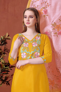 Yellow Embroidered Rayon Suit Set