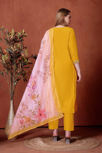 Yellow Embroidered Rayon Suit Set