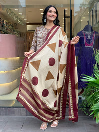 Cream Printed Magic Cotton Flared Kurta Set