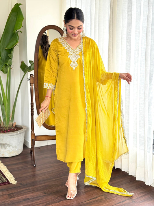 Mustard Yellow Bloom Festive Suit Set