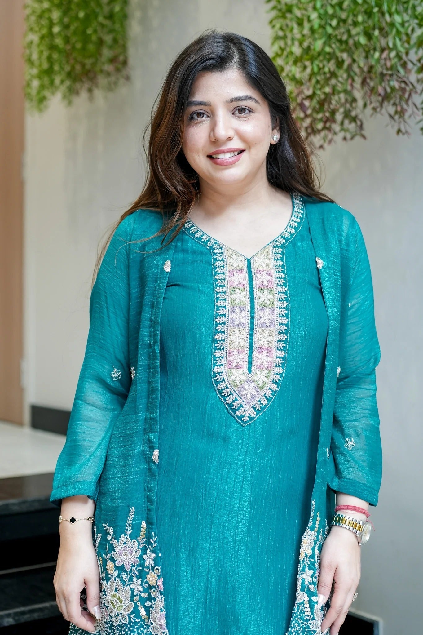 Rama Beads Work Chinnon Silk Palazzo Set