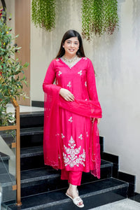 Rani Pink Floral Embroidered Muslin Set