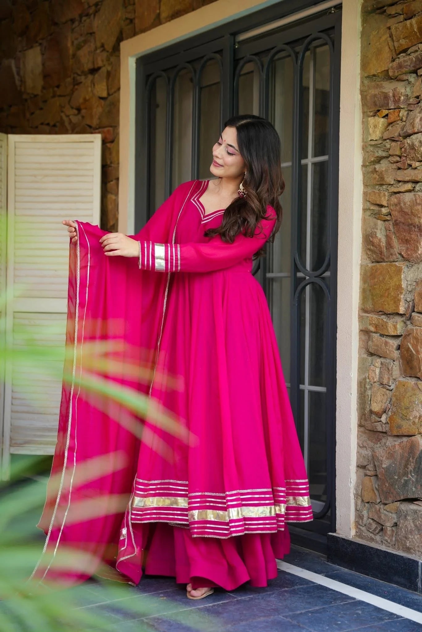 Pink Gota Patti Georgette Anarkali Set