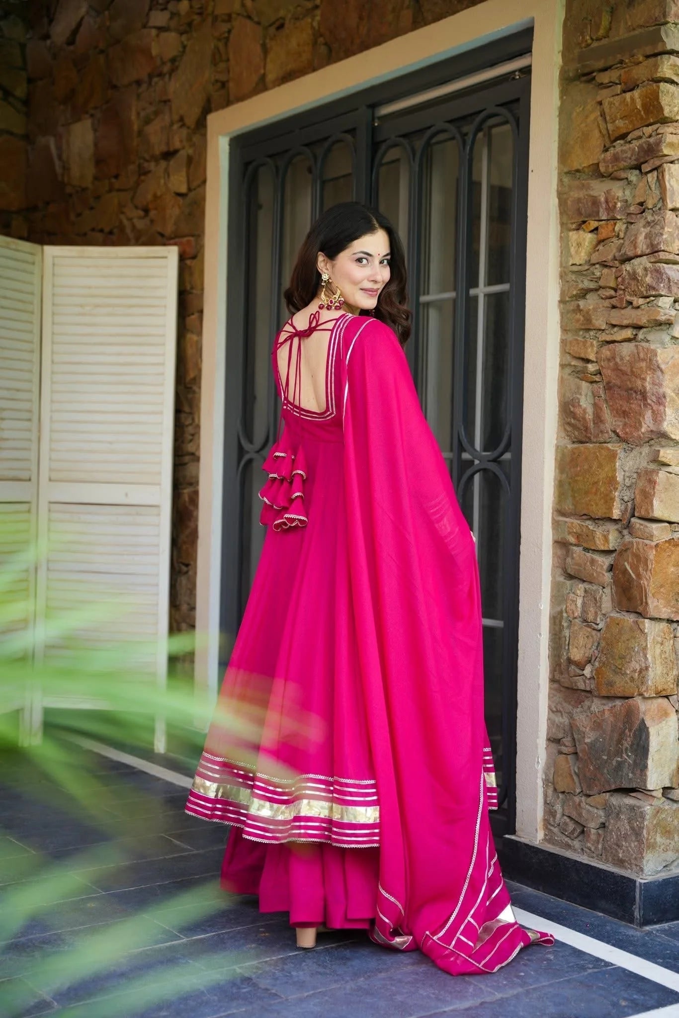 Pink Gota Patti Georgette Anarkali Set