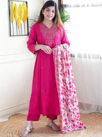 Pink Embroidered Muslin Suit Set