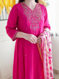 Pink Embroidered Muslin Suit Set