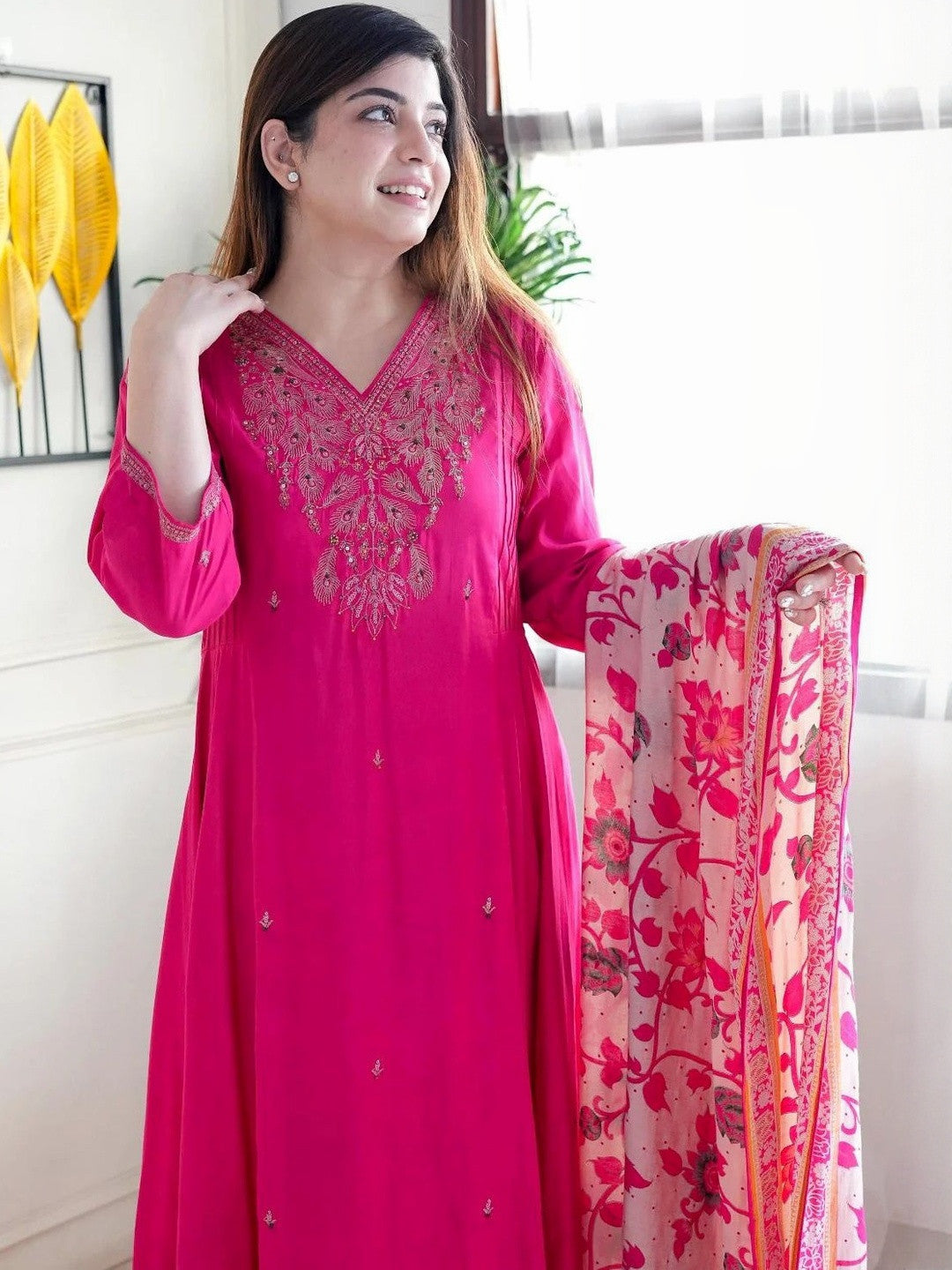 Pink Embroidered Muslin Suit Set