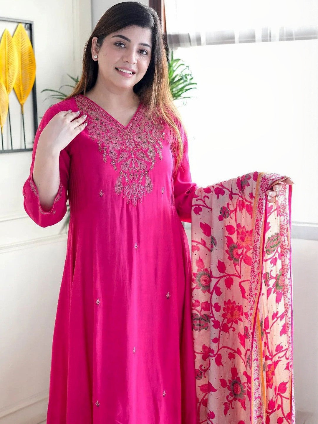 Pink Embroidered Muslin Suit Set