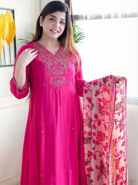 Pink Embroidered Muslin Suit Set