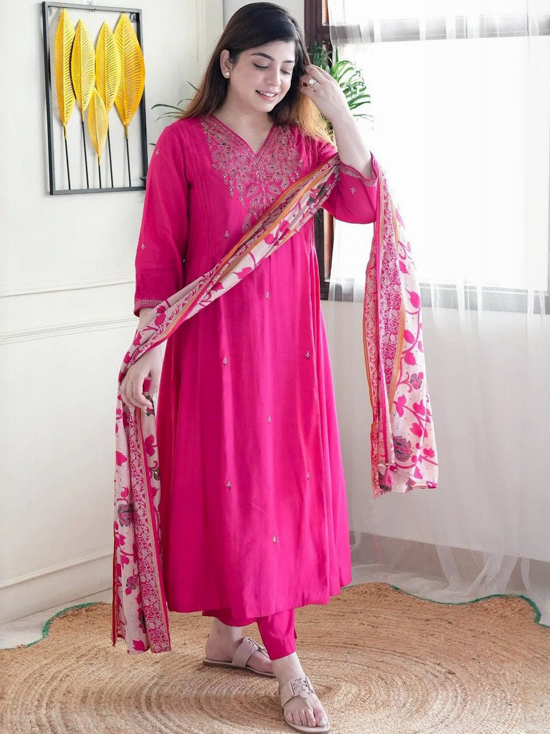 Pink Embroidered Muslin Suit Set
