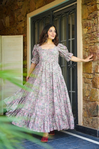 Grey Embroidered Poly Rayon Gown